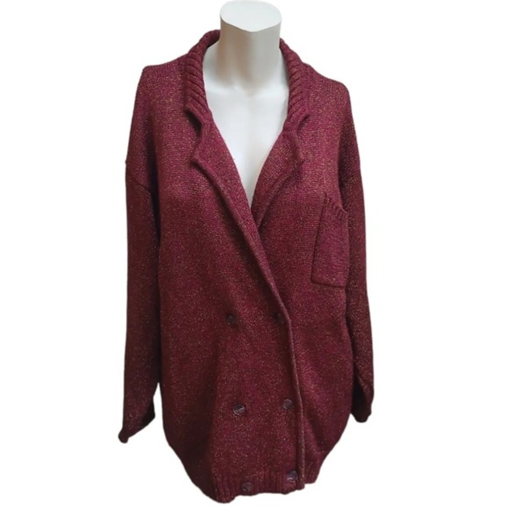 Liz Claiborne Christmas Medium Red Metallic‎ Sweater Cardigan Women Sparkle